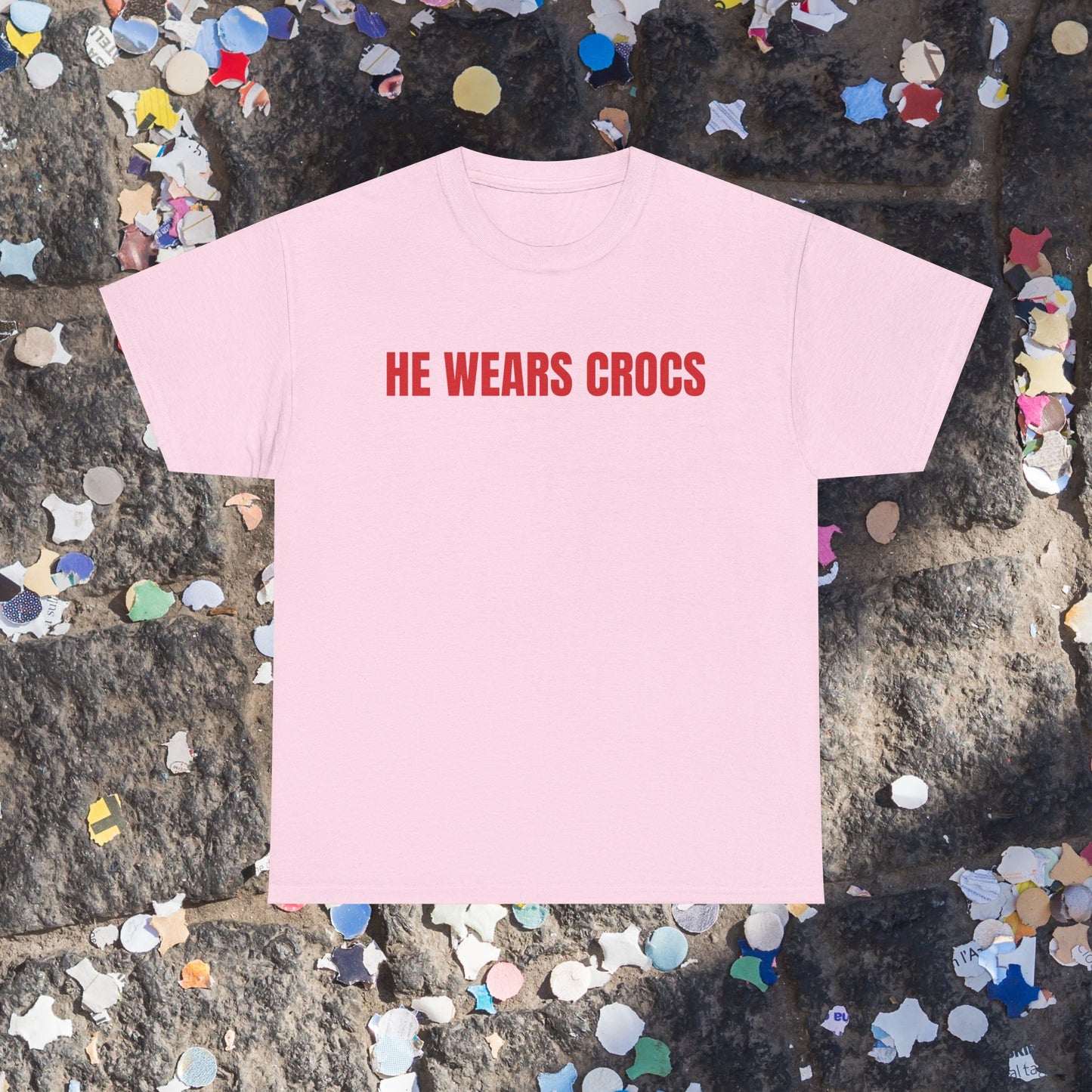 He wears crocs t-shirt