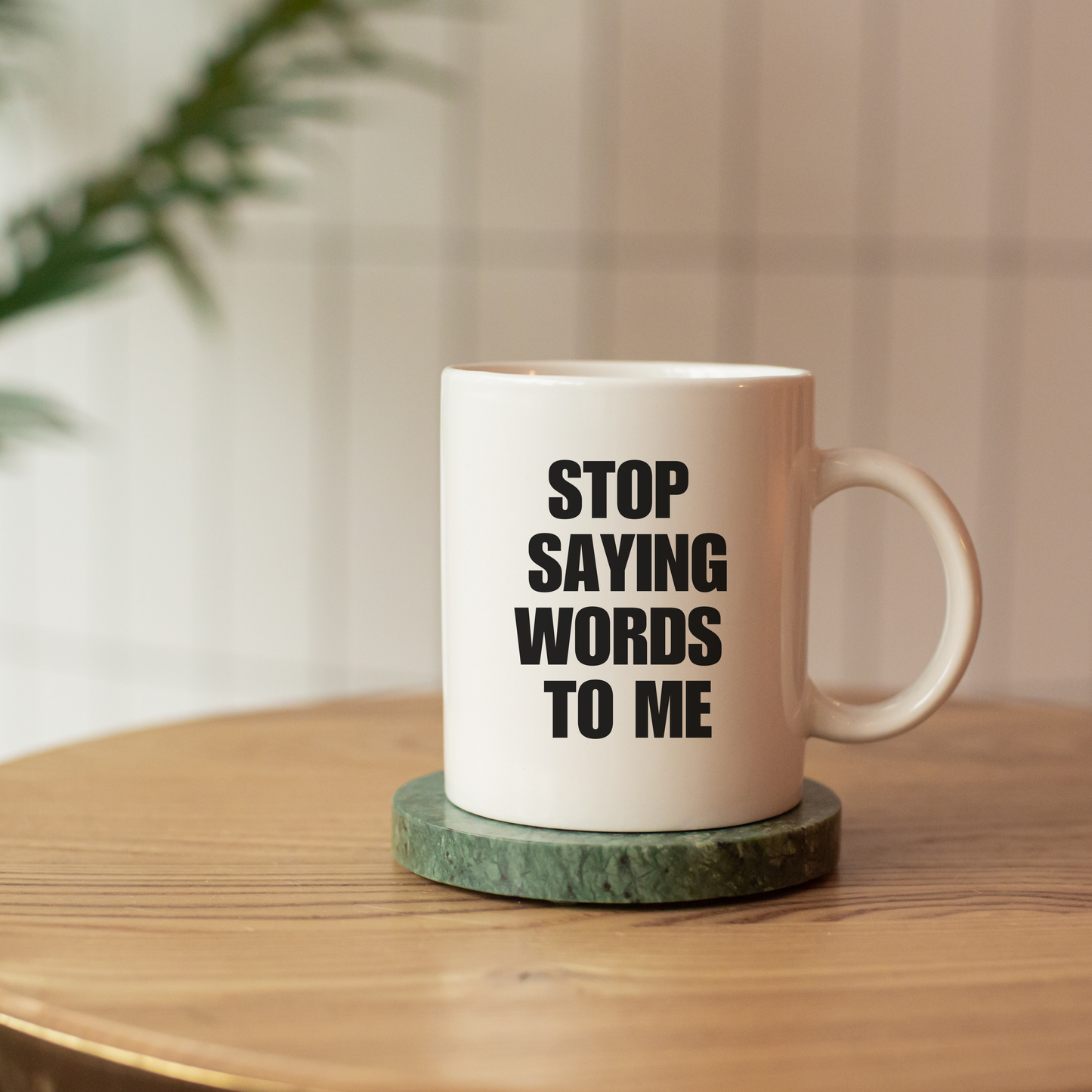 Stop saying words mug