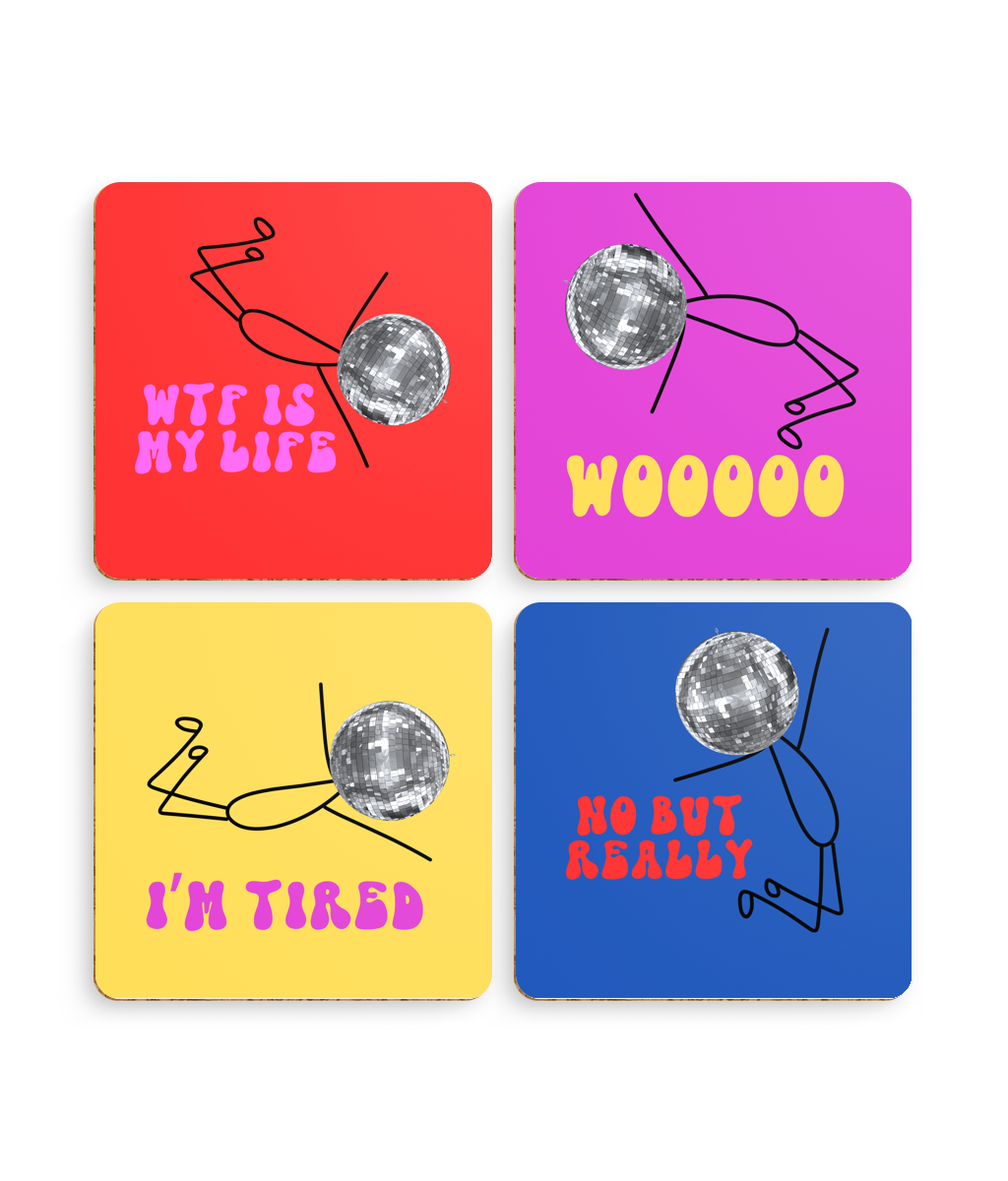 Set of 4 funny WTF coasters