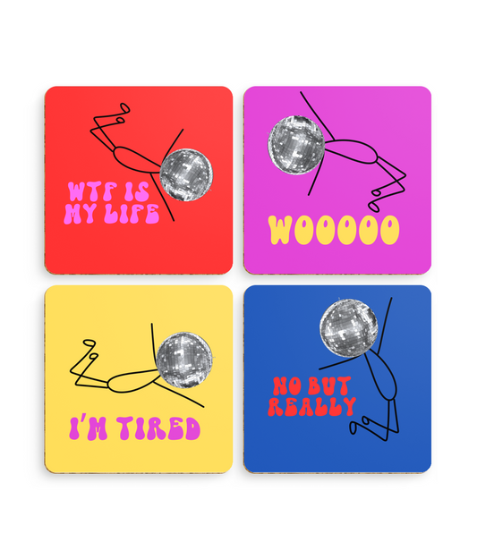 Set of 4 funny WTF coasters