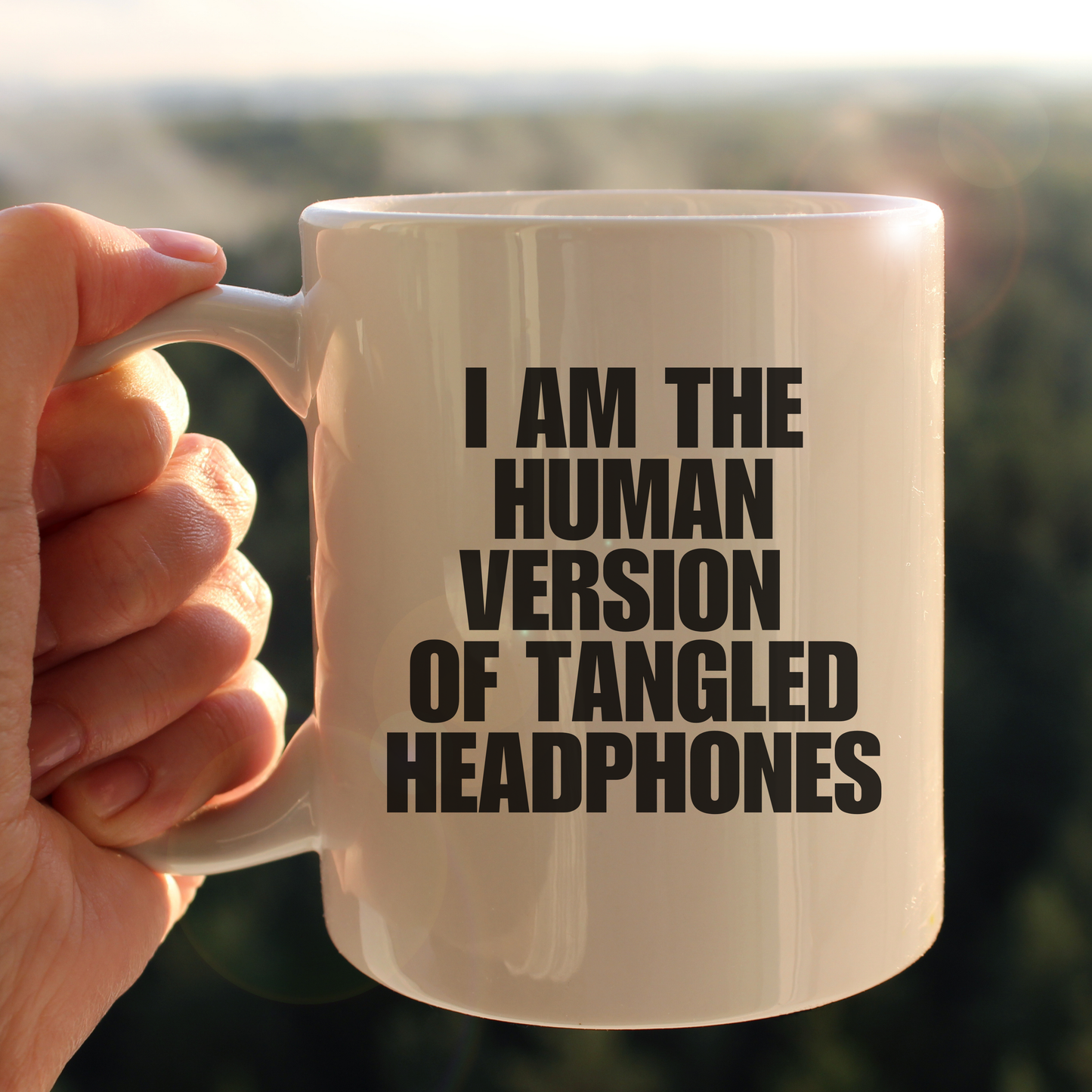 Tangled head phones mug